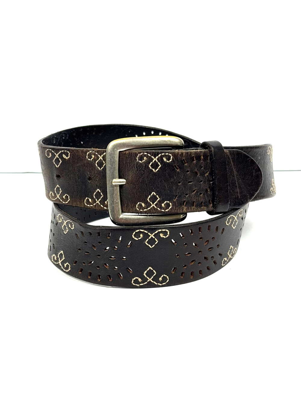 Ralph Lauren Western Brown Leather Embroidered Belt Size Medium ~29-33"